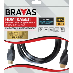 Кабел BRAVAS HDMI 2м Gold Plated 4K мъжко към мъжко, сертифициран