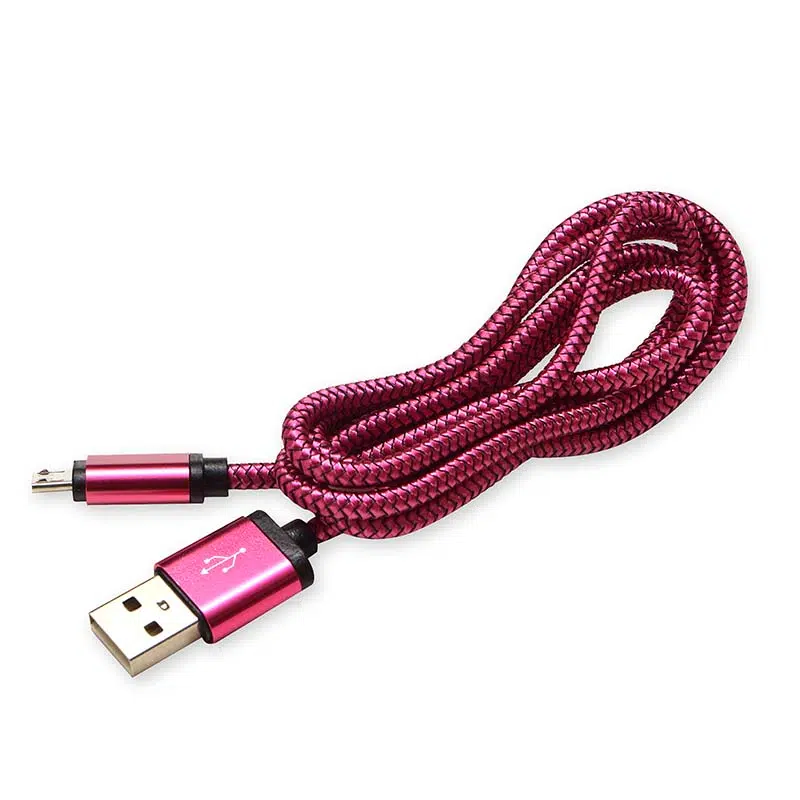 Кабел USB 2.0 Type A - Micro Type B, 1м, с оплетка цикламен